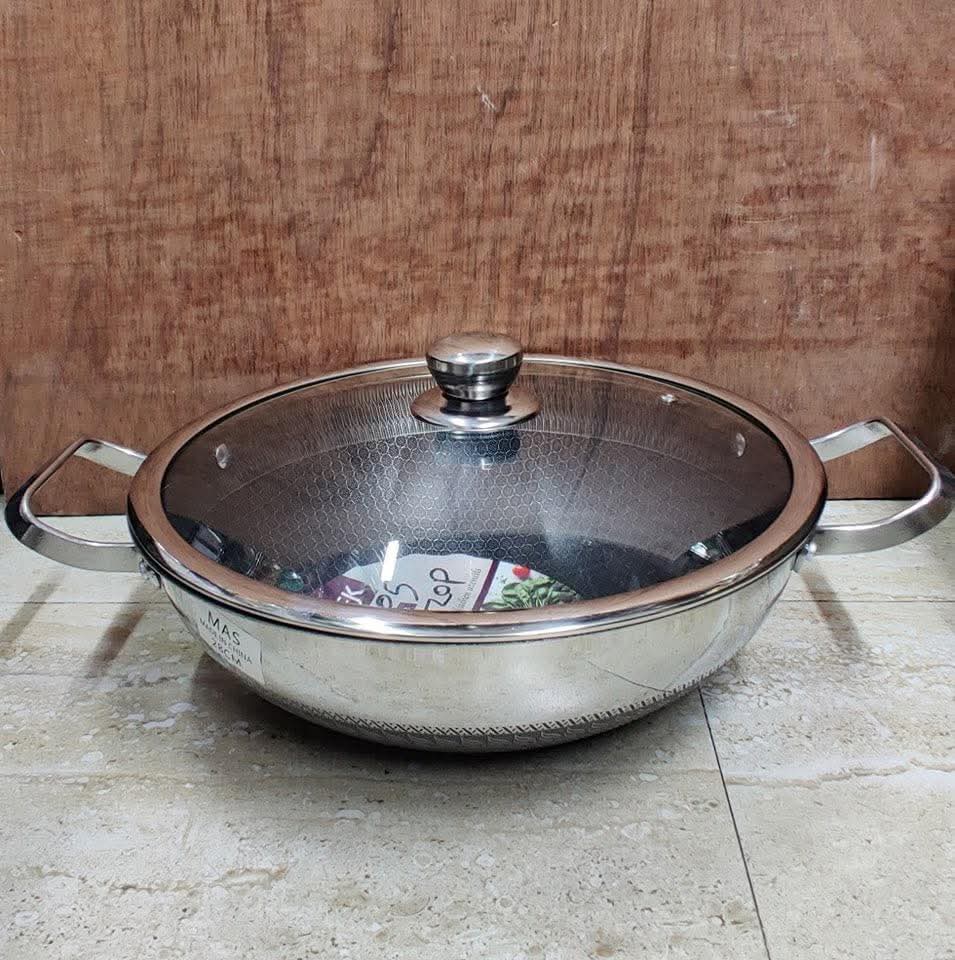 36cm wok korai Both Side honeycomb 316Steel Grade With Lid