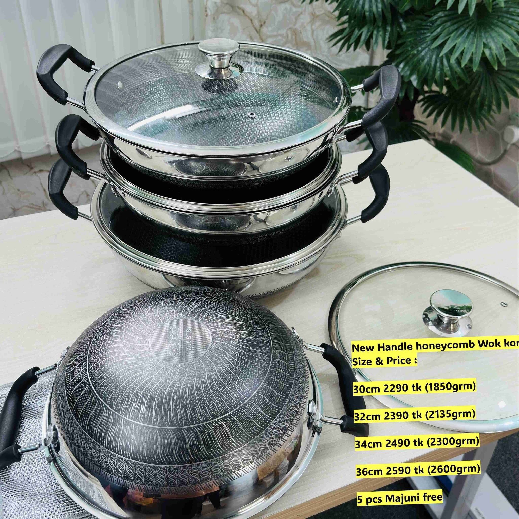 32cm Wok Korai Both-Side Honeycomb 316 Steel Grade With Lid